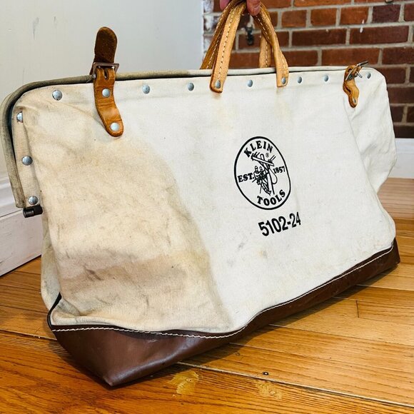 Vintage Large Klein 5102-24 Heavy Duty Canvas 24" Tool Bag Leather Handles - Picture 1 of 16